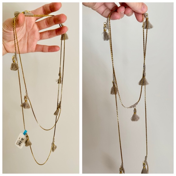 Anthropologie SHIRALEAH Lena Long Tassel Boho Wrap Necklace, Grey & Gold - Picture 5 of 12